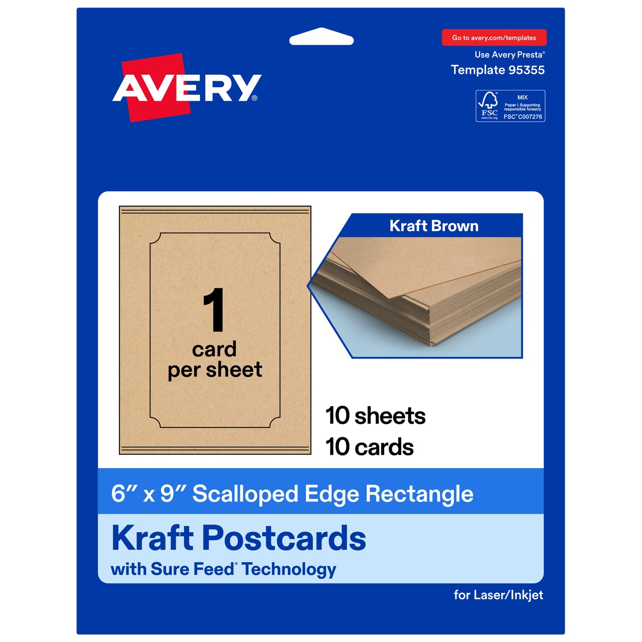 Avery Kraft Brown Postcards, 6" x 9" Rectangle Scalloped Edge